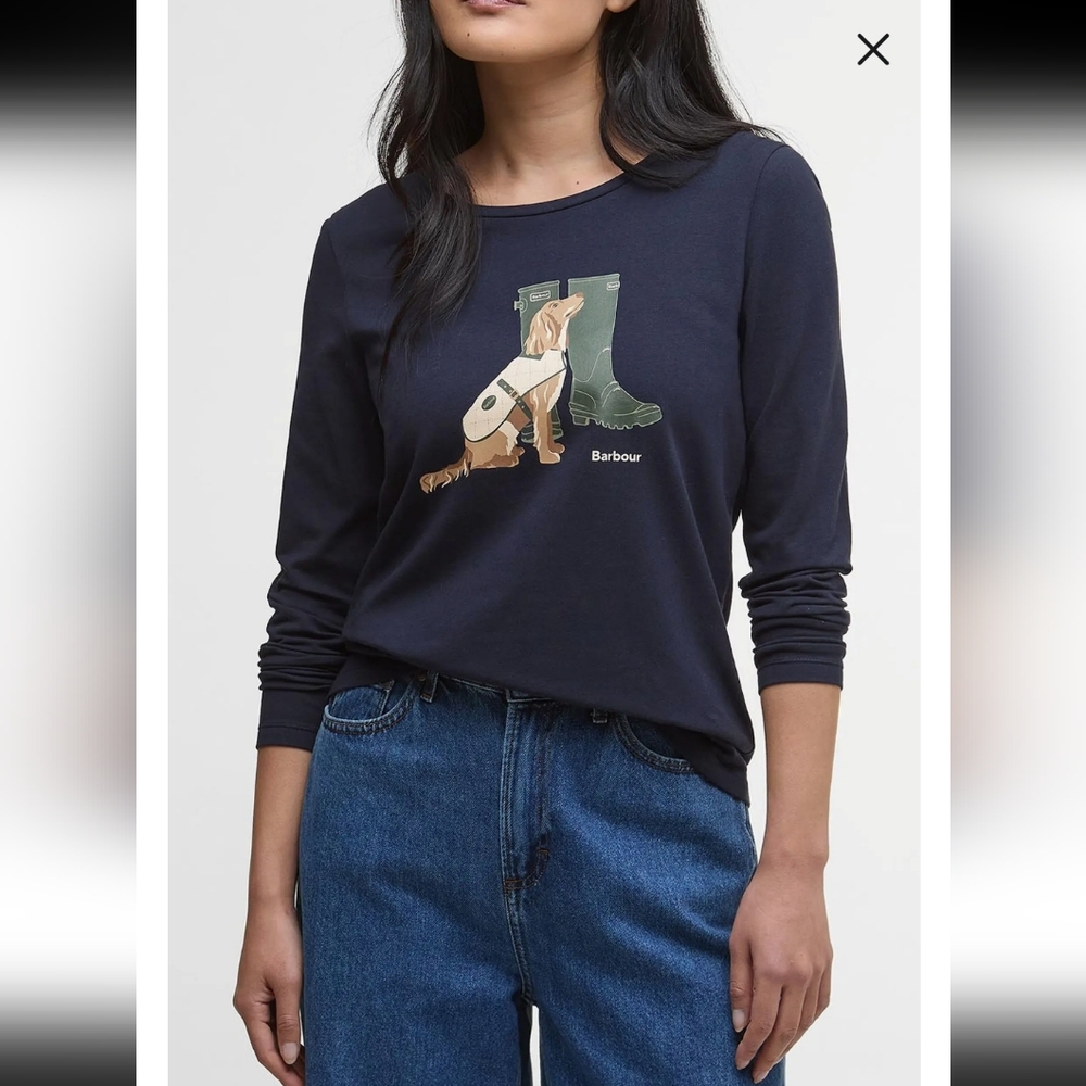BARBOUR HEDLEY LONG SLEEVE COTTON GRAPHIC T-SHIRT ; SZ:8 - Picture 2 of 9